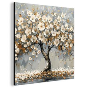 MuchoWow KOVOVÝ OBRAZ Strom - Kvety - Biela - Príroda - Umenie 50x50 cm vyobraziť