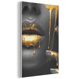 MuchoWow AKUSTICKÝ OBRAZ Žena - čierna - zlatá - tvár - pery 60x90 cm vyobraziť