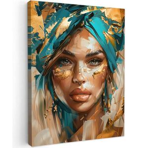 MuchoWow OBRAZ NA PLÁTNE Žena - Portrét - Zlato - Luxus - Modrá 60x80 cm vyobraziť