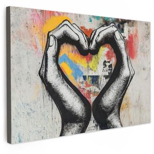 MuchoWow OBRAZ NA PLÁTNE Ruky - Srdce - Street art - Graffiti 30x20 cm vyobraziť