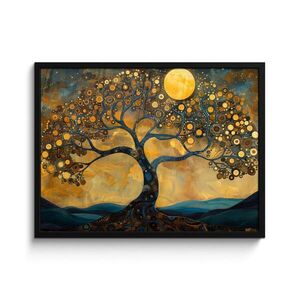 MuchoWow ZARÁMOVANÝ PLAGÁT Strom - Mesiac - Kvety - Zlato - Umenie 80x60 cm vyobraziť