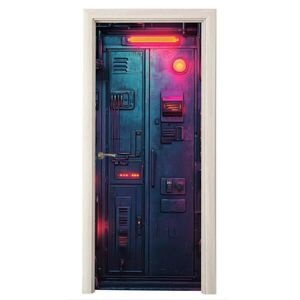 MuchoWow NÁLEPKA NA DVERE Dvere - futuristické - modré - ružové - neónové 85x215 cm vyobraziť