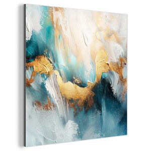 MuchoWow KOVOVÝ OBRAZ Abstraktné - umenie - zlaté - modré 50x50 cm vyobraziť