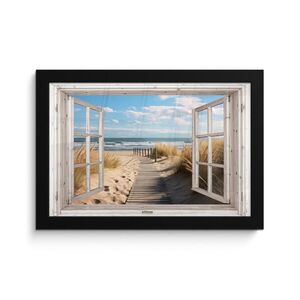 MuchoWow ZARÁMOVANÝ PLAGÁT Okno - more - pobrežie - príroda - výhľad - pláž - Waddenské more 30x20 cm vyobraziť