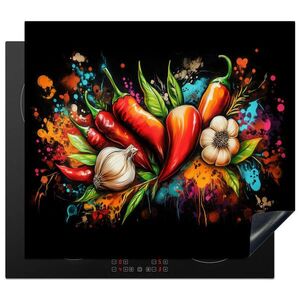 MuchoWow KRYT NA SPORÁK Zelenina - paprika - cesnak - graffiti - farba - farebné 60x52 cm vyobraziť
