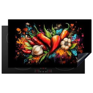 MuchoWow KRYT NA SPORÁK Zelenina - paprika - cesnak - graffiti - farba - farebné 90x52 cm vyobraziť