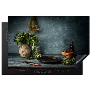 MuchoWow KRYT NA SPORÁK Bylinky - Korenie - Panvica - Nôž - Sivá - Rustikálna 81.2x52 cm vyobraziť