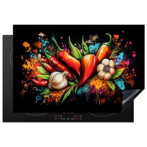MuchoWow KRYT NA SPORÁK Zelenina - paprika - cesnak - graffiti - farba - farebné 78x52 cm vyobraziť