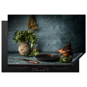 MuchoWow KRYT NA SPORÁK Bylinky - Korenie - Panvica - Nôž - Sivá - Rustikálna 77x51 cm vyobraziť