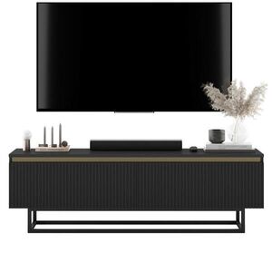 Meble Lindner TV STOLÍK Selene matná čierna 140 cm s kovovým rámom vyobraziť