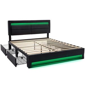 KOMHTOM ČALÚNENÁ POSTEĽ 140 x 190 cm s LED osvetlením v čiernej PU farbe vyobraziť