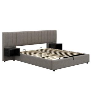 KOMHTOM ČALÚNENÁ POSTEĽ 160x200 cm z ľanu sivej farby s dvoma nočnými stolíkmi vyobraziť