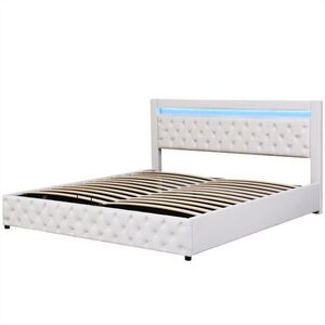 KOMHTOM ČALÚNENÁ POSTEĽ 180/200 cm v bielom PU s LED osvetlením vyobraziť