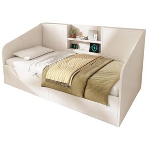 Modfu DENNÁ posteľ z MDF a masívneho dreva 90x190 cm biela s USB/Type-C nabíjaním a úložným priestorom vyobraziť