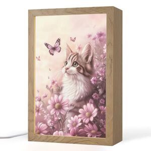 OnlyWow NOČNÁ LAMPA Mačiatko - Kvety - Motýle - Fialová 20x30 cm vyobraziť