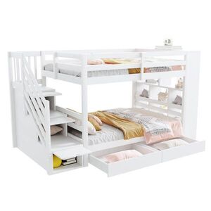 OKWISH POSCHODOVÁ posteľ 90/200 cm biela s úložnými schodmi a zásuvkami z borovicového dreva vyobraziť
