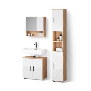 Livinity® ZOSTAVA KÚPEĽŇOVÉHO NÁBYTKU Ronco, Biely vysoký lesk/Dub Goldkraft, 3-dielna vyobraziť