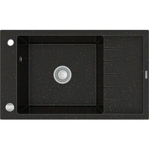 MEXEN - Elias granitový drez 1 misa drez s vypúšťaním krátky odkvapkávač 795x480 mm, čierna / kovové zlato 6511791005-75 vyobraziť