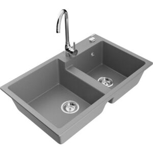 MEXEN/S - Tomas granitový drez 2-bowl vrátane batérie Telma, šedá 6516-71-670200-00 vyobraziť