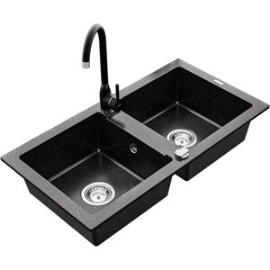 MEXEN/S - Mario granitový drez 2-bowl vrátane batérie Telma, čierna/strieborný 6504-73-670200-70 vyobraziť
