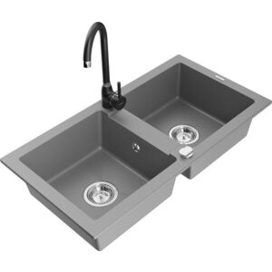 MEXEN/S - Mario granitový drez 2-bowl vrátane batérie Telma, šedá 6504-71-670200-70 vyobraziť