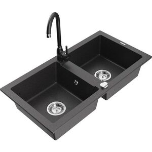 MEXEN/S - Mario granitový drez 2-bowl vrátane batérie Telma, čierna kropenatá 6504-76-670200-70 vyobraziť