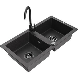 MEXEN/S - Mario granitový drez 2-bowl vrátane batérie Telma, čierna kropenatá 6504-76-670200-70-B vyobraziť