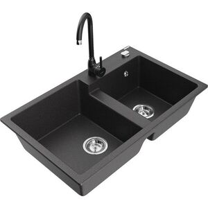 MEXEN/S - Tomas granitový drez 2-bowl vrátane batérie Telma, čierna kropenatá 6516-76-670200-70 vyobraziť