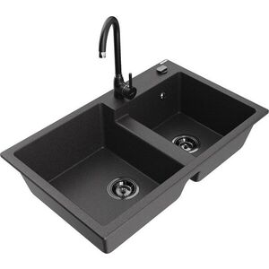 MEXEN/S - Tomas granitový drez 2-bowl vrátane batérie Telma, čierna kropenatá 6516-76-670200-70-B vyobraziť