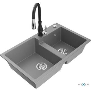 MEXEN/S - Tomas granitový drez 2-bowl vrátane batérie Savita, šedá 6516-71-672601-70 vyobraziť