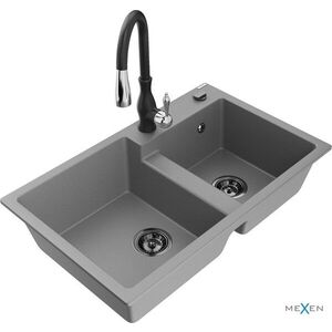 MEXEN/S - Tomas granitový drez 2-bowl vrátane batérie Savita, šedá 6516-71-672601-70-B vyobraziť