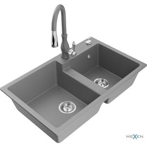 MEXEN/S - Tomas granitový drez 2-bowl vrátane batérie Savita, šedá 6516-71-672601-71 vyobraziť