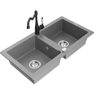 MEXEN/S - Mario granitový drez 2-bowl vrátane batérie Carla, šedá 6504-71-670700-71 vyobraziť