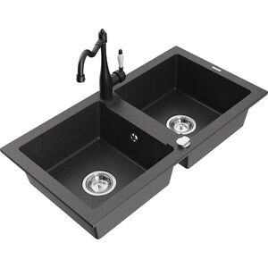 MEXEN/S - Mario granitový drez 2-bowl vrátane batérie Carla, čierna kropenatá 6504-76-670700-76 vyobraziť