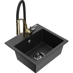 MEXEN/S - Milo granitový drez 1-miska vrátane batérie Aster, čierna/strieborná metalík 6505-73-73450-57-B vyobraziť