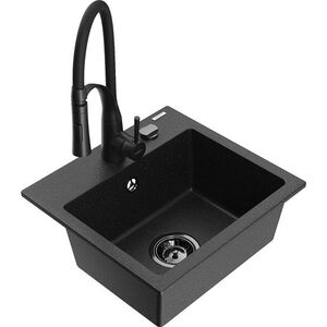 MEXEN/S - Milo granitový drez 1-miska vrátane batérie Aster, čierna/strieborná metalík 6505-73-73450-70-B vyobraziť