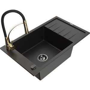 MEXEN/S - Elias granitový drez 1 s odkvapkávačom vrátane batérie Aster, čierna/zlatá metalik 6511-75-73450-57-B vyobraziť