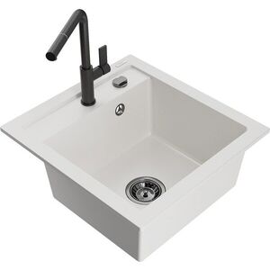 MEXEN/S - Vito granitový drez 1-miska vrátane batérie Flora, biela 6503-20-670401-70-B vyobraziť