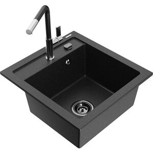 MEXEN/S - Vito granitový drez 1-miska vrátane batérie Flora, čierna/strieborná metalík 6503-73-670401-07-B vyobraziť