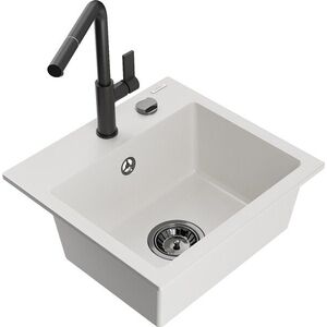 MEXEN/S - Milo granitový drez 1-miska vrátane batérie Flora, biela 6505-20-670401-70-B vyobraziť
