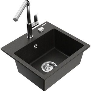 MEXEN/S - Milo granitový drez 1-miska vrátane batérie Flora, čierna/zlatá metalik 6505-75-670401-00 vyobraziť