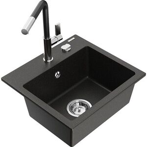 MEXEN/S - Milo granitový drez 1-miska vrátane batérie Flora, čierna/zlatá metalik 6505-75-670401-07 vyobraziť