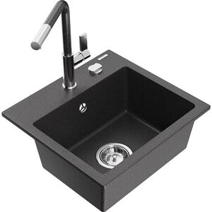 MEXEN/S - Milo granitový drez 1-miska vrátane batérie Flora, čierna/zlatá metalik 6505-76-670401-08 vyobraziť