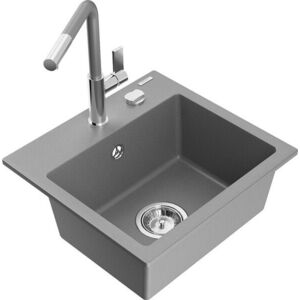 MEXEN/S - Milo granitový drez 1-miska vrátane batérie Flora, šedá 6505-71-670401-06 vyobraziť