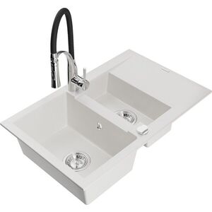 MEXEN/S - Gaspar granitový drez 1.5 s odkvapkávačom vrátane batérie Aster, biela 6507-20-73450-07 vyobraziť