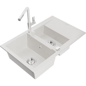MEXEN/S - Gaspar granitový drez 1.5 s odkvapkávačom vrátane batérie Flora, biela 6507-20-670401-02 vyobraziť