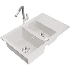 MEXEN/S - Gaspar granitový drez 1.5 s odkvapkávačom vrátane batérie Flora, biela 6507-20-670401-06 vyobraziť