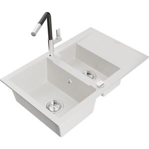 MEXEN/S - Gaspar granitový drez 1.5 s odkvapkávačom vrátane batérie Flora, biela 6507-20-670401-07 vyobraziť