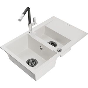MEXEN/S - Gaspar granitový drez 1.5 s odkvapkávačom vrátane batérie Flora, biela 6507-20-670401-07-B vyobraziť