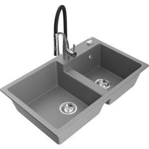 MEXEN/S - Tomas granitový drez 2-bowl vrátane batérie Aster, šedá 6516-71-73450-07 vyobraziť